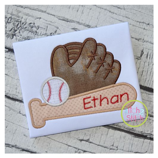 Baseball Bat Glove Applique Design | Machine Embroidery Designs by JuJu