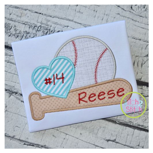 Baseball Bat Heart Applique Design | Machine Embroidery Designs by JuJu