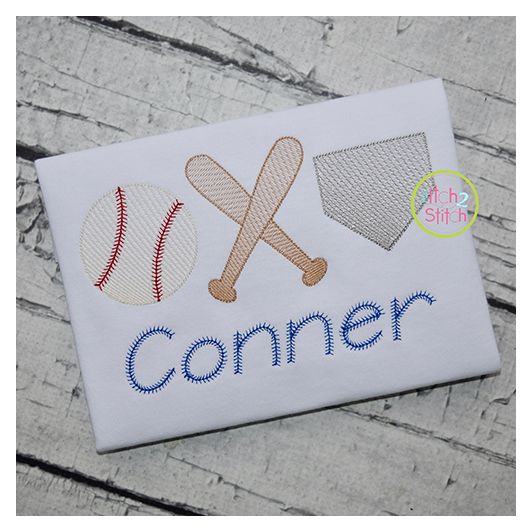 Baseball Bats Home Plate Trio Sketch Embroidery | Machine Embroidery Designs by JuJu