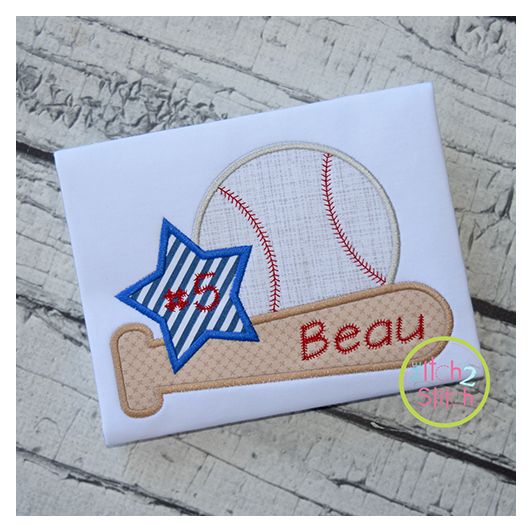 Baseball Bat Star Applique Design | Machine Embroidery Designs by JuJu