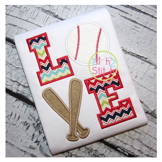 Baseball LOVE 2 (or Softball LOVE 2) Applique Design | Machine Embroidery Designs by JuJu
