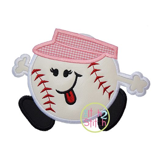 Itch 2 Stitch Baseball Run Girl Applique Digital Embroidery Machine Designs by JuJu