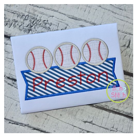 Baseball Trio Banner Applique Design | Machine Embroidery Designs by JuJu