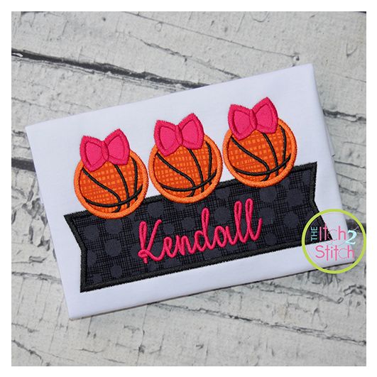 Basketball Bow Trio Banner Applique Design | Machine Embroidery Designs by JuJu