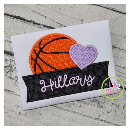 Basketball Heart Banner Applique Design | Machine Embroidery Designs by JuJu