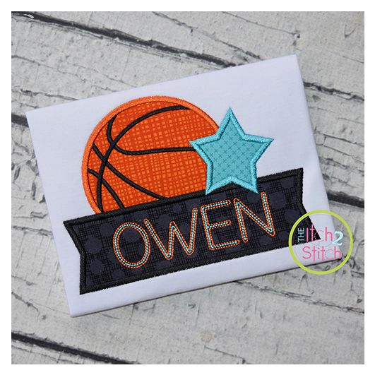 Basketball Star Banner Applique Design | Machine Embroidery Designs by JuJu
