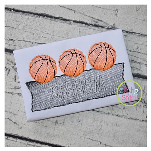 Basketball Trio Banner Sketch Embroidery Design | Machine Embroidery Designs by JuJu