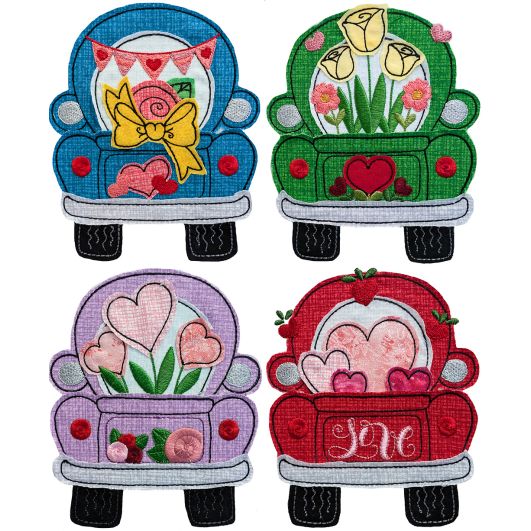 Valentine Trucks Bean Embroidery Set | Machine Embroidery Designs by JuJu