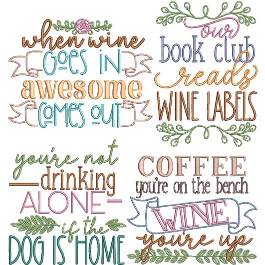 Wine Word Art 4 Embroidery Set | Machine Embroidery Designs by JuJu