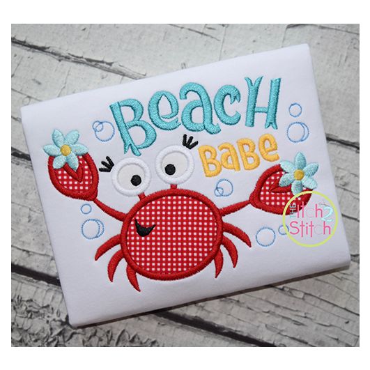 Beach Babe Crab Applique | Machine Embroidery Designs by JuJu