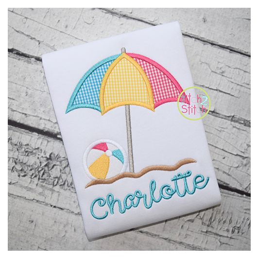 Beach Umbrella Ball Applique | Machine Embroidery Designs by JuJu