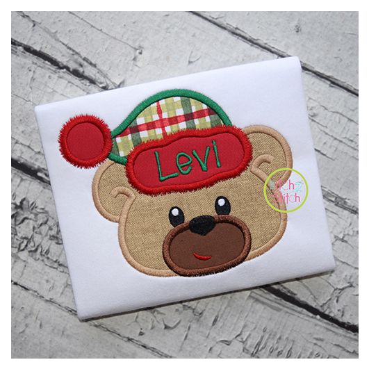 Winter Bear Face Boy Applique | Machine Embroidery Designs by JuJu