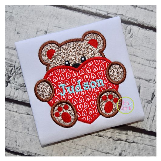 Bear With Heart Boy Applique | Machine Embroidery Designs by JuJu