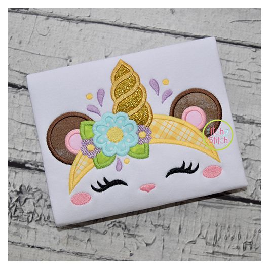 Bear Unicorn Horn Applique | Machine Embroidery Designs by JuJu