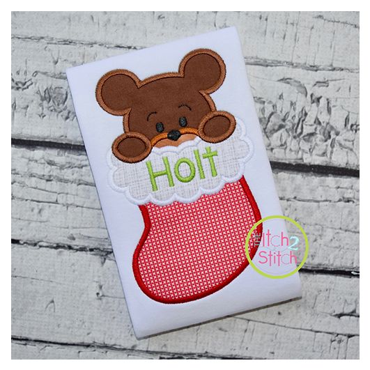 Bear in Stocking Boy Applique | Machine Embroidery Designs by JuJu