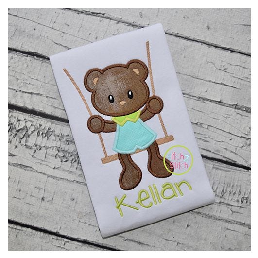 Bear in the Swing Boy Applique | Machine Embroidery Designs by JuJu