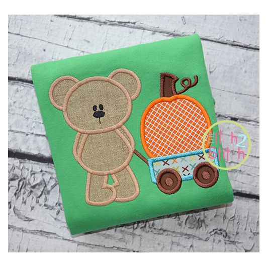Bear Wagon Pumpkin Applique | Machine Embroidery Designs by JuJu