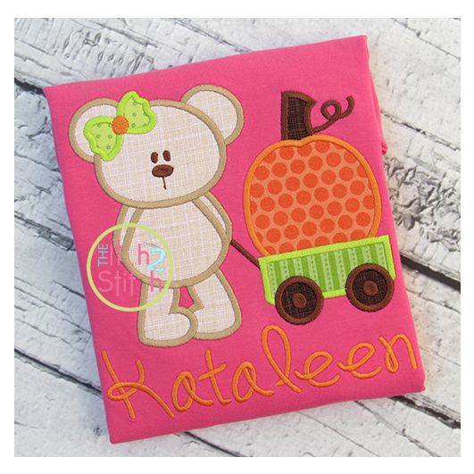 Bear Wagon Pumpkin Girl Applique | Machine Embroidery Designs by JuJu