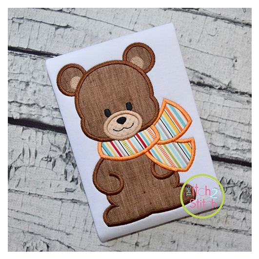 Bear with Scarf Boy Applique | Machine Embroidery Designs by JuJu