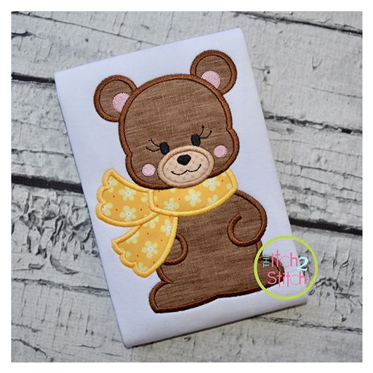 Bear with Scarf Girl Applique | Machine Embroidery Designs by JuJu