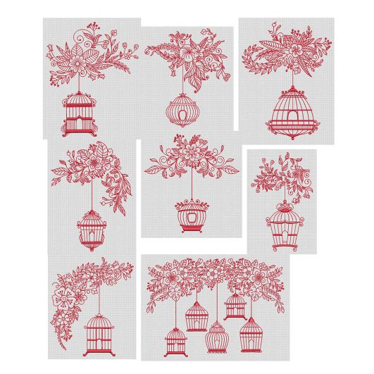 Beautiful Birdcages Redwork Machine Embroidery Designs by JuJu