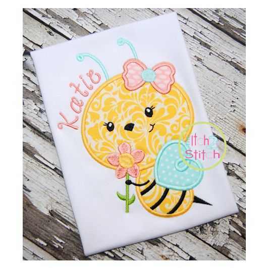 Bee Flower Applique | Machine Embroidery Designs by JuJu