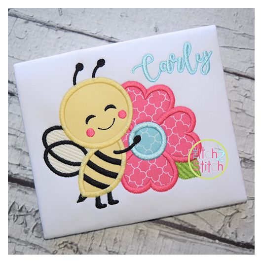 Bee Hugs Flower Applique | Machine Embroidery Designs by JuJu
