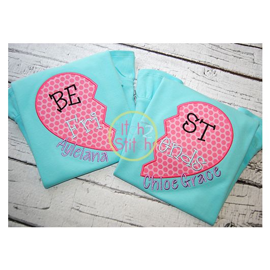 Best Friends Heart Applique | Machine Embroidery Designs by JuJu
