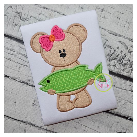 Big Fish Girly Bear Applique | Machine Embroidery Designs by JuJu
