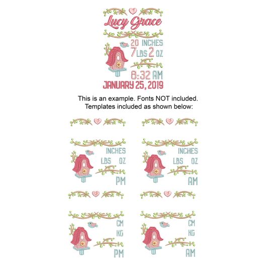 Birdhouse Birth Announcement Template Machine Embroidery Designs by JuJu