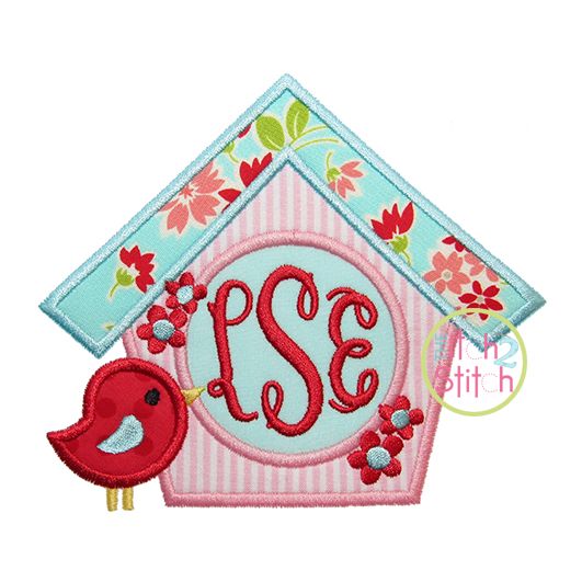 Itch 2 Stitch Birdhouse Monogram Frame Applique Digital Embroidery Machine Designs by JuJu