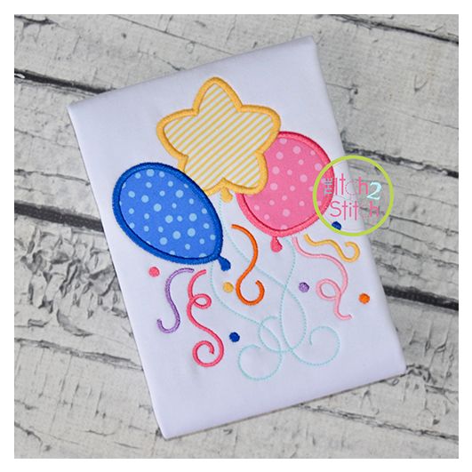 Birthday Balloons Applique Design | Machine Embroidery Designs by JuJu