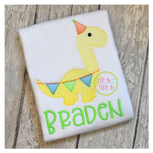 Birthday Brontosaurus Sketch | Machine Embroidery Designs by JuJu