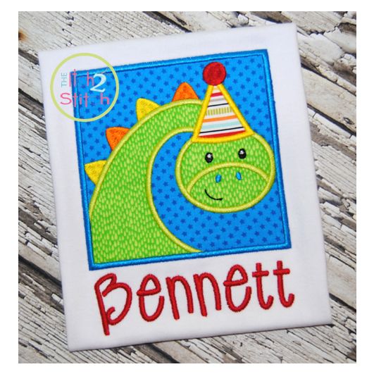 Birthday Dino Box Applique | Machine Embroidery Designs by JuJu