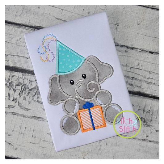 Birthday Elephant Boy Applique Design | Machine Embroidery Designs by JuJu