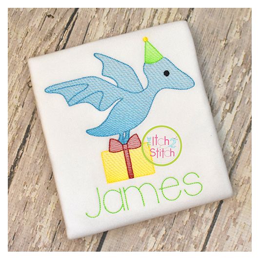 Birthday Pterodactyl Sketch | Machine Embroidery Designs by JuJu