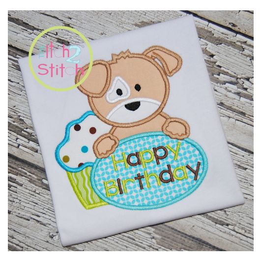 Birthday Puppy Applique | Machine Embroidery Designs by JuJu