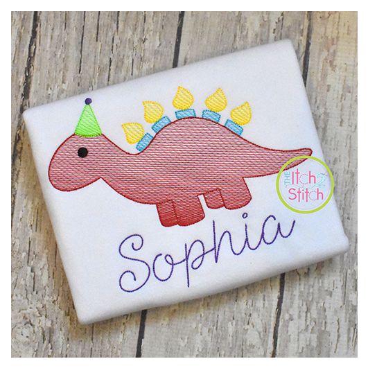 Birthday Stegosaurus Sketch | Machine Embroidery Designs by JuJu