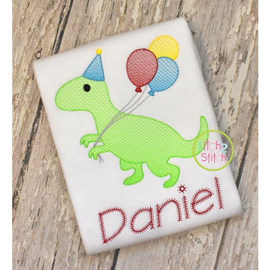 Birthday T-Rex Sketch | Machine Embroidery Designs by JuJu