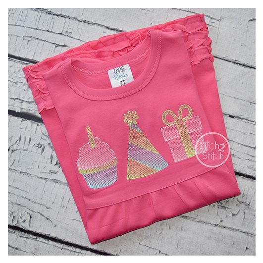 Birthday Trio Sketch Embroidery | Machine Embroidery Designs by JuJu