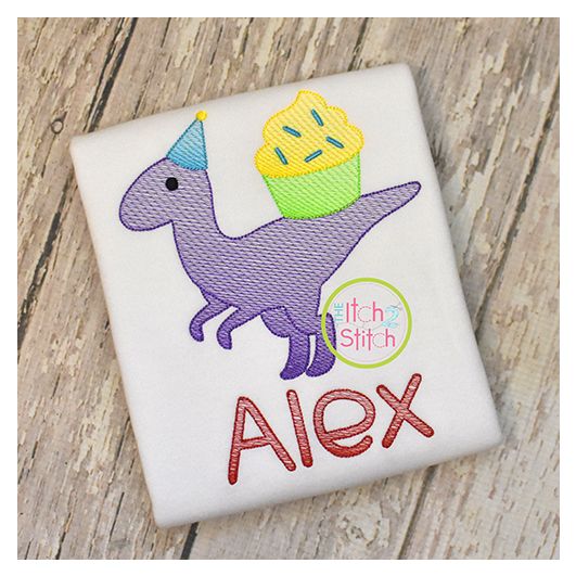 Birthday Velociraptor Sketch | Machine Embroidery Designs by JuJu