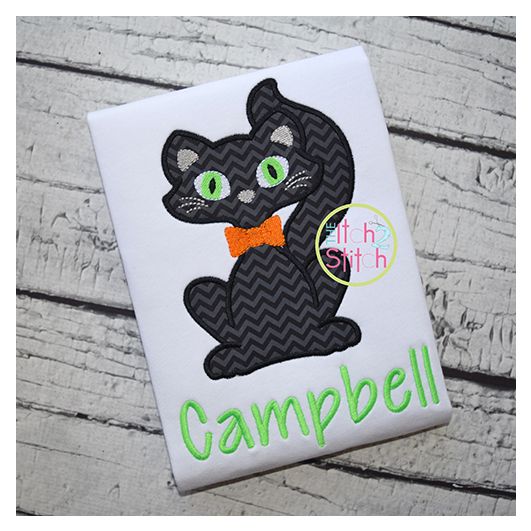 Black Cat Boy Applique | Machine Embroidery Designs by JuJu