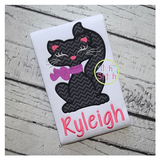 Black Cat Girl Applique | Machine Embroidery Designs by JuJu