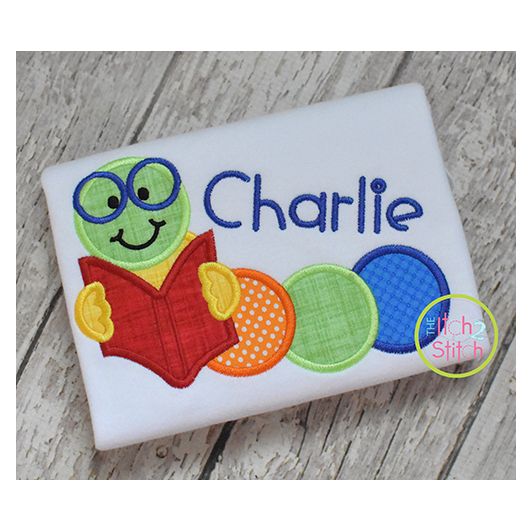 Book Worm Applique | Machine Embroidery Designs by JuJu