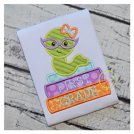 Bookworm Elementary Grades Girl Applique Design Set