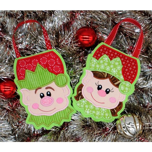Boy and Girl Elf Treat Bags | Machine Embroidery Designs by JuJu