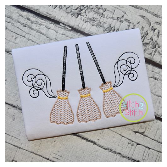 Broom Trio Motif Embroidery | Machine Embroidery Designs by JuJu