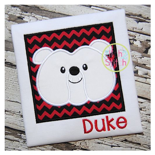 Bulldog Face Box Applique | Machine Embroidery Designs by JuJu