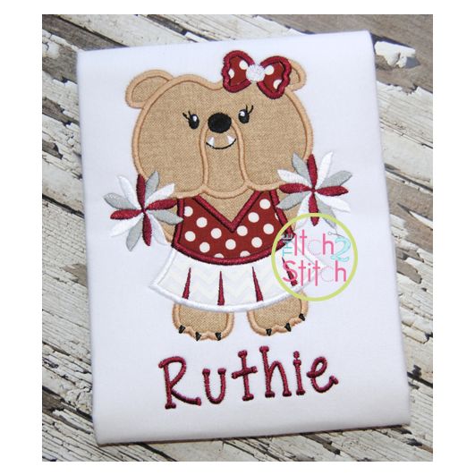 Bulldog Cheer Mascot Applique | Machine Embroidery Designs by JuJu