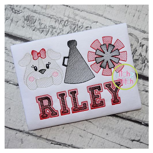 Bulldog Cheer Trio Sketch Embroidery | Machine Embroidery Designs by JuJu